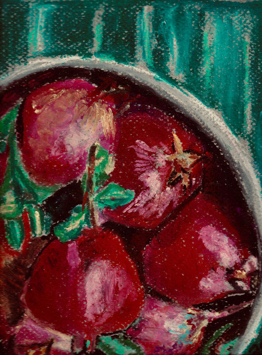 Oil Pastel 8” x 6.5” Pomegranates in bowl