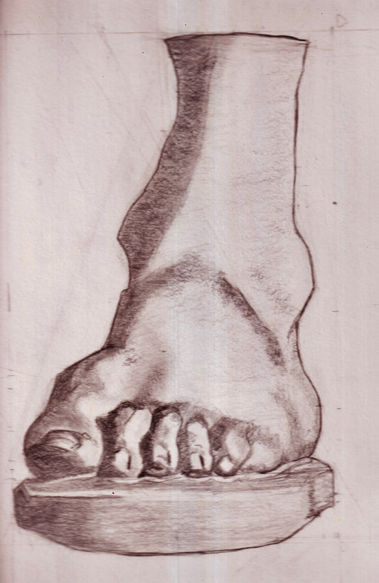 Graphite 10” x 6” Cast Drawing - Roman Left Foot