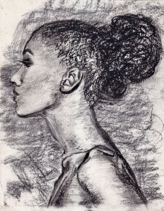 Charcoal, 10” x 8” Portraiture - Mixed Race Woman 24