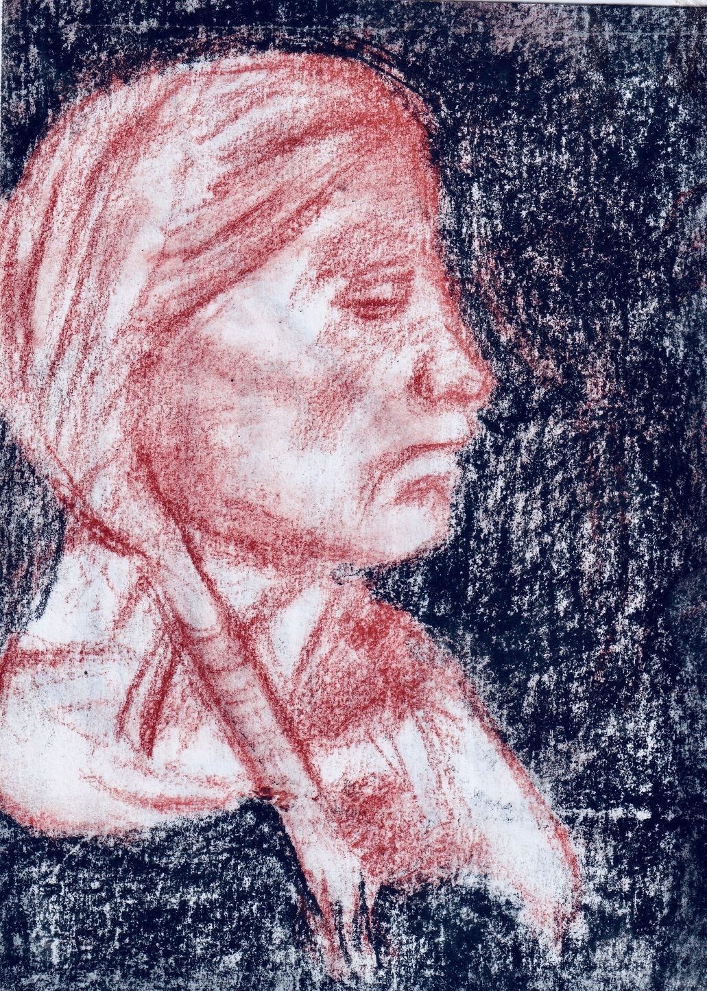 Charcoal, Hard Pastel - 5” x 3.5” Portrait Drawing - Indian Grandmother