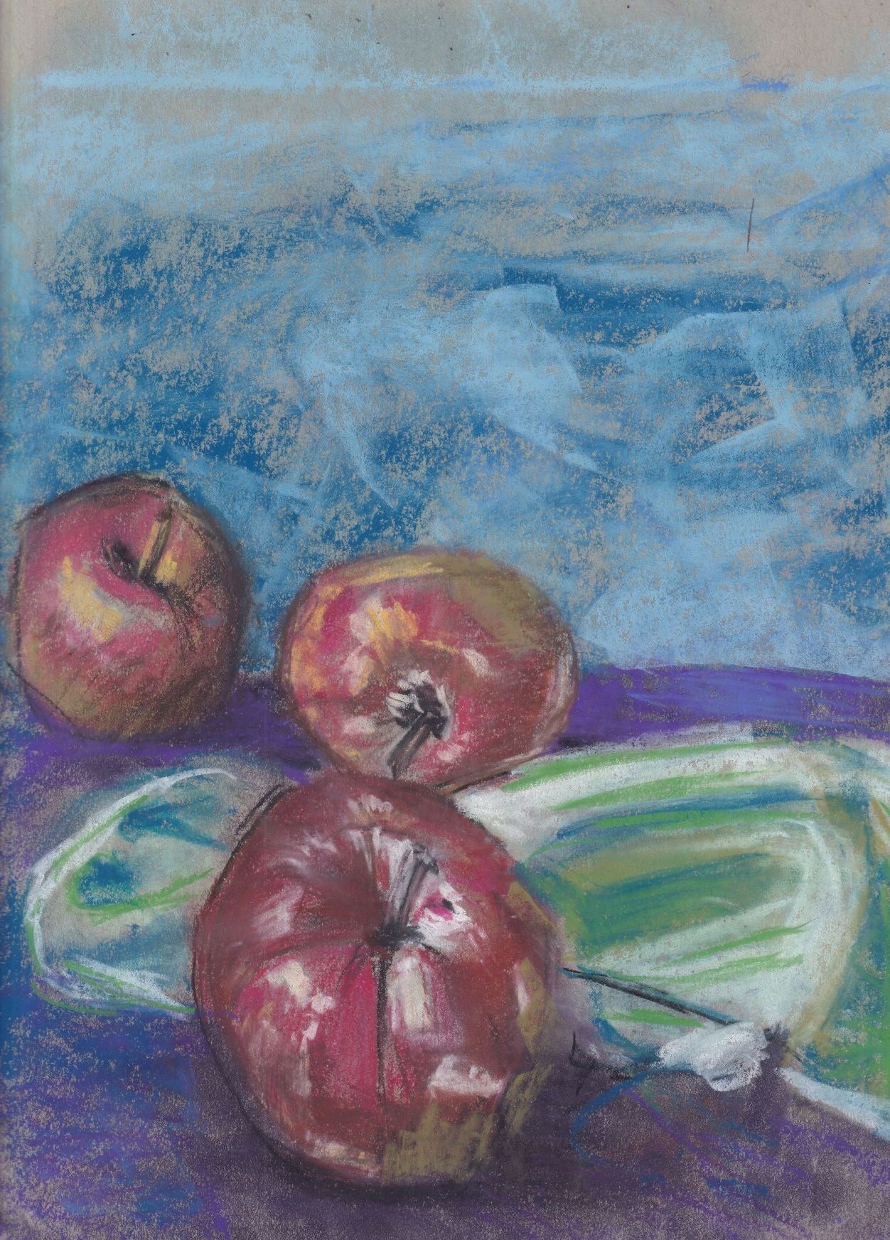 Soft Pastel - 12” x 9” Three Apples at Play