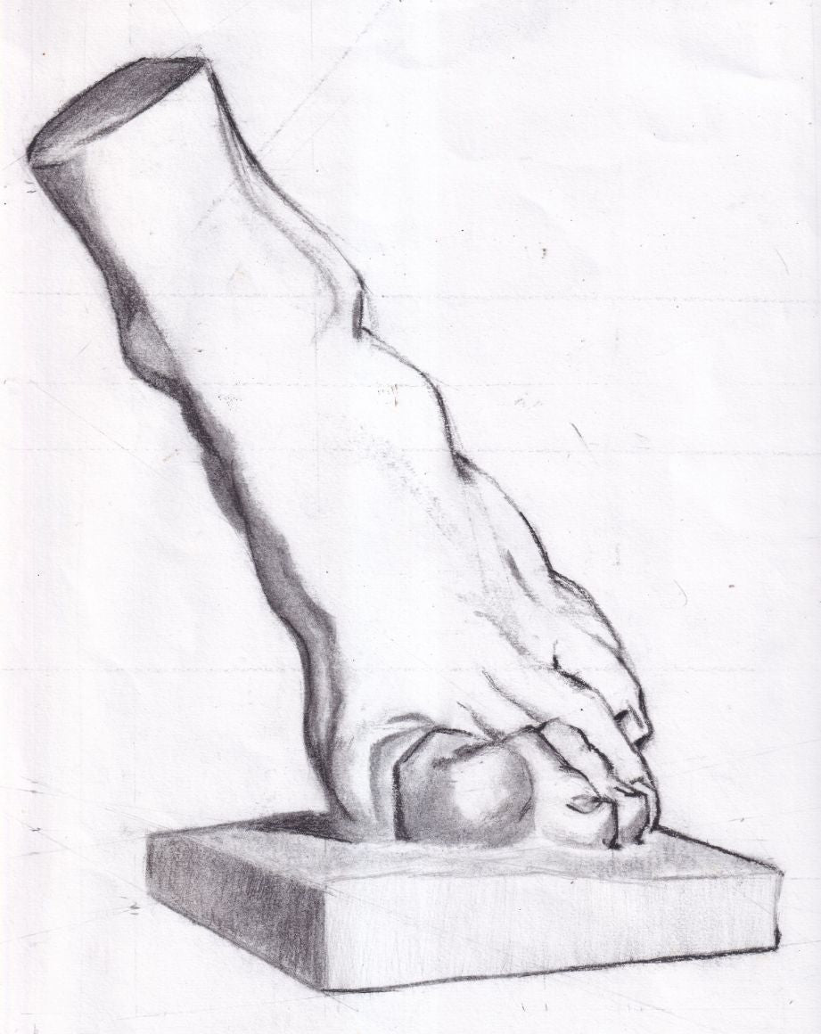 Charcoal 12” x 9” Cast Drawing - Roman Left Foot springing