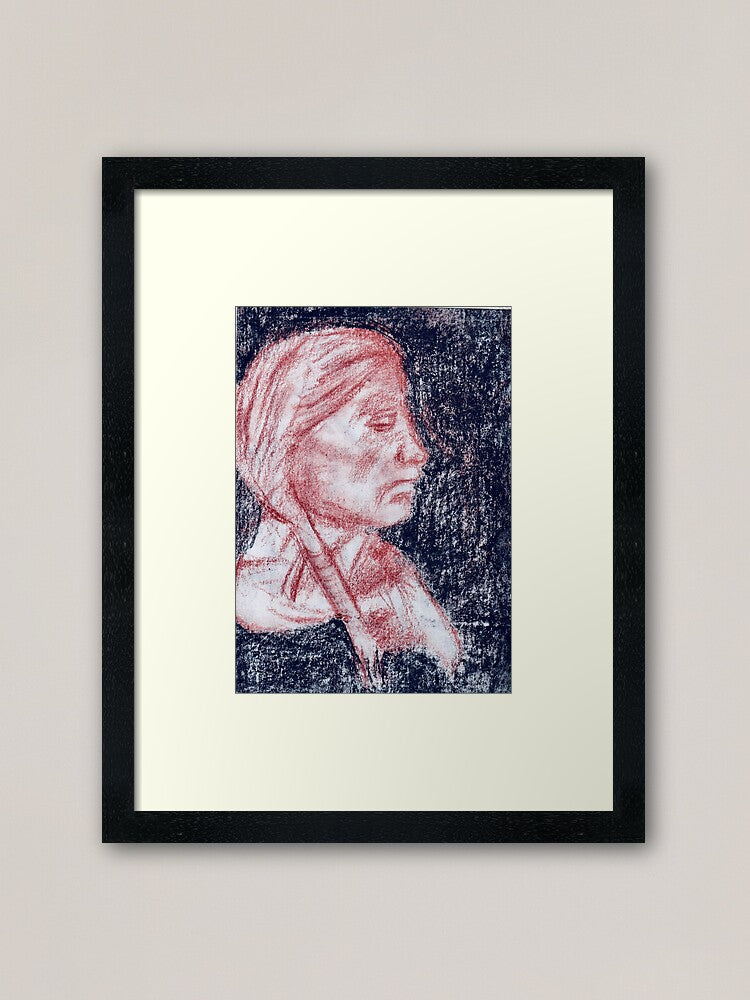 Charcoal, Hard Pastel - 5” x 3.5” Portrait Drawing - Indian Grandmother