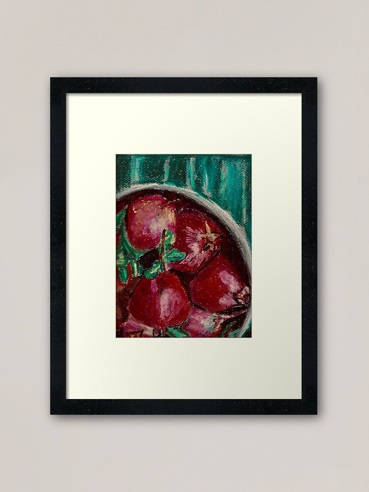 Oil Pastel 8” x 6.5” Pomegranates in bowl