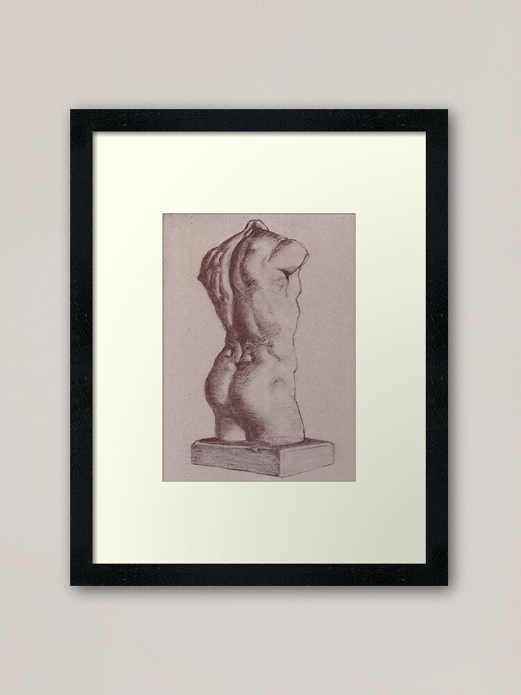 Soft Pastel - Sepia & Sanguine, 12” x 8.5” Cast Drawing - Roman Torso 3/4 view